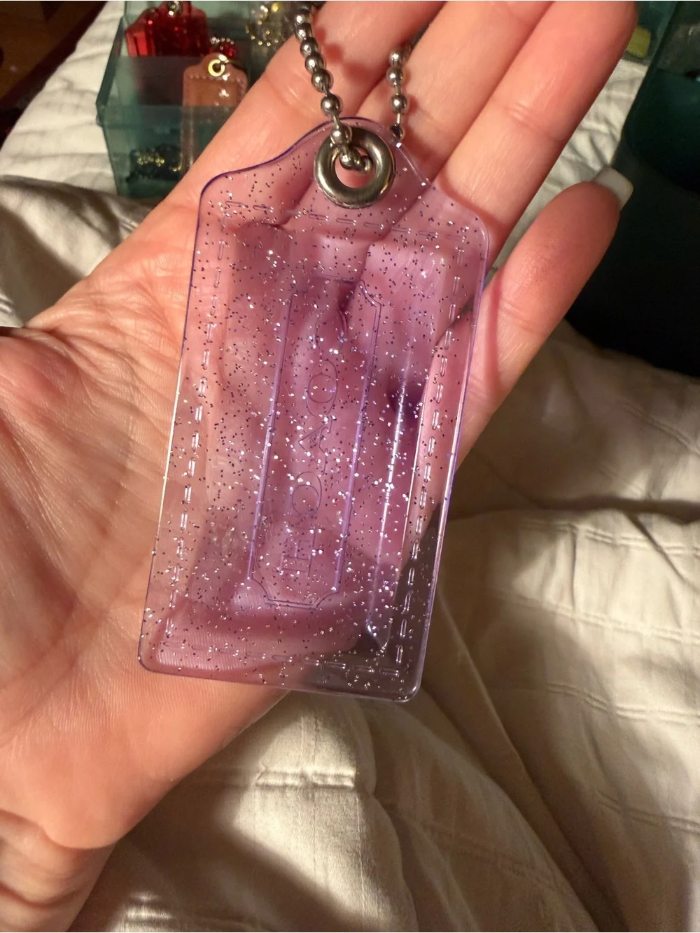 Coach Poppy Purple Glitter Acrylic Hangtag
